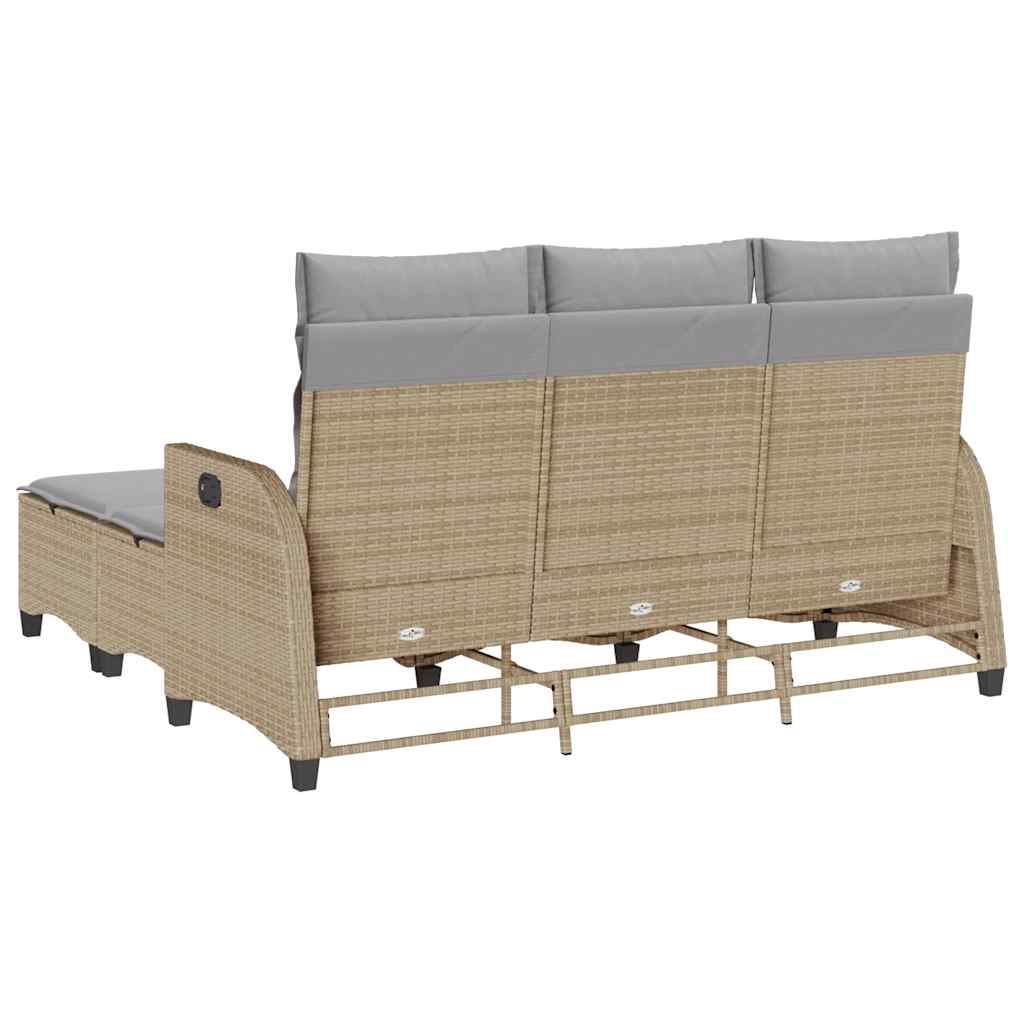 3-tlg. Garten-Sofagarnitur mit Kissen L-Form Beige Poly Rattan